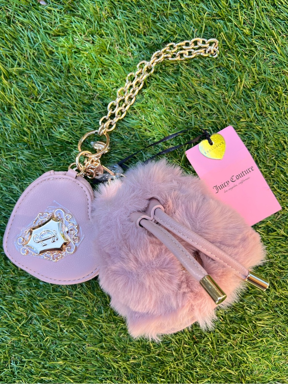 Juicy Couture Pink Glamor Gang Drawstring Micro Heart Pouch Set